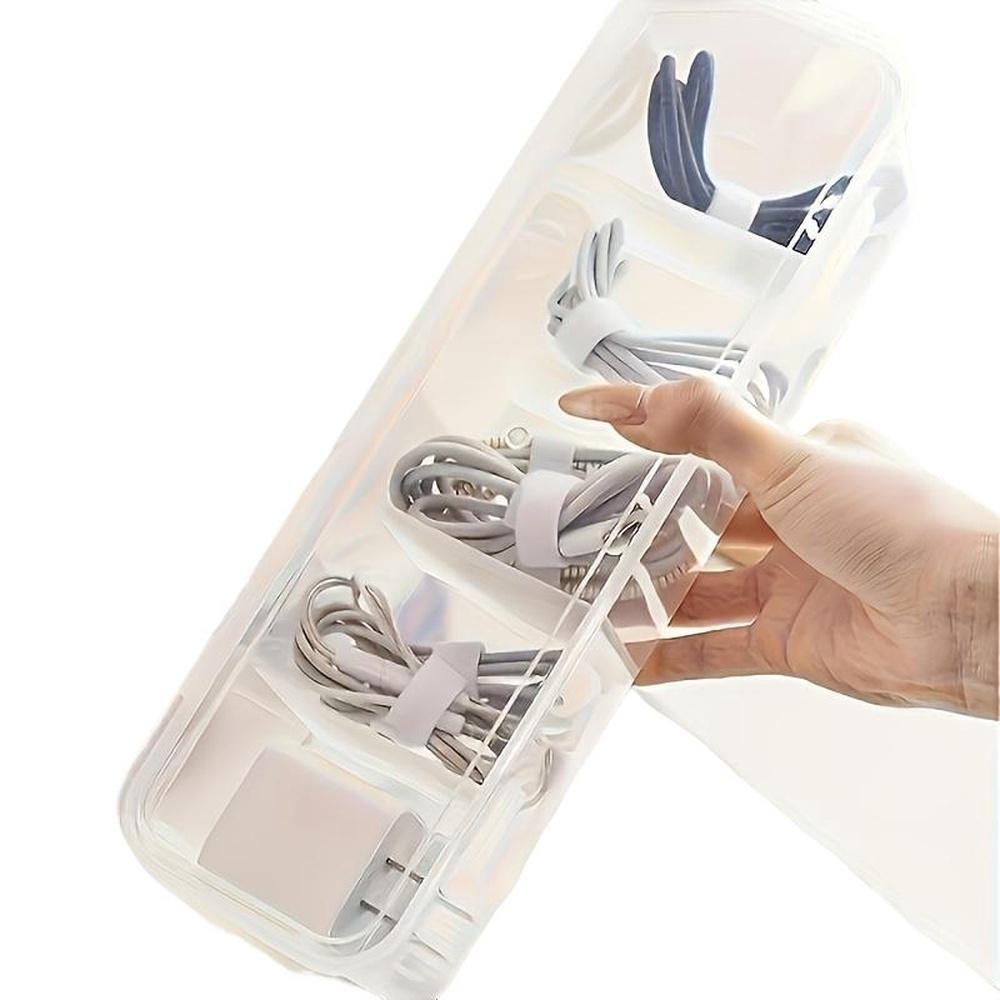 Large Capacity Cable Management Box with Lid, 5 Compartment Design Desktop Storage Box, Durable Plastic Desktop Storage Solution for Office and Home