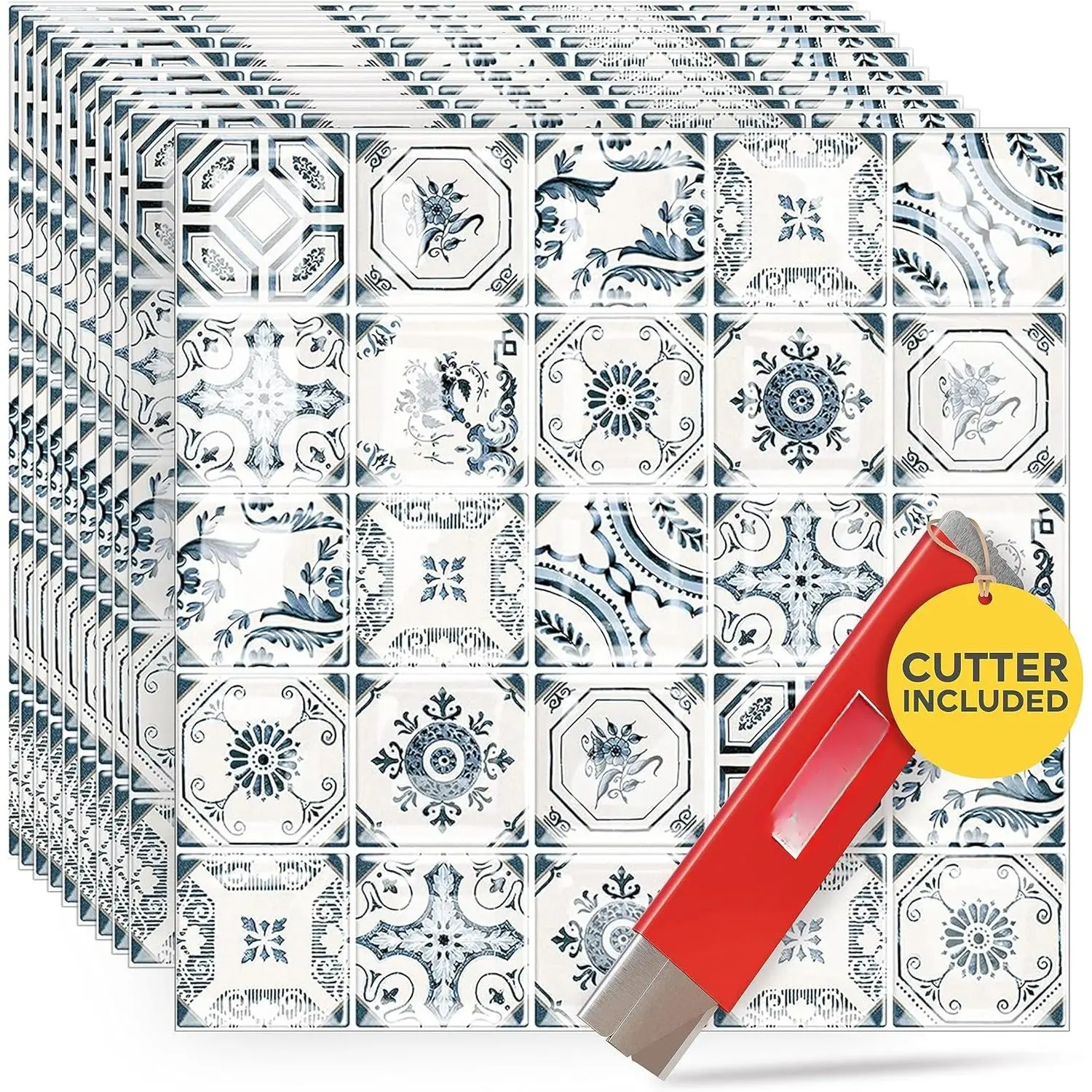 Square Peel and Stick Backsplash for Kitchen 10 count 12” x 12” +  Mediterranean Tile Peel and Stick Tiles  Adhesive Backsplash Tile for Kitchen and Bathroom