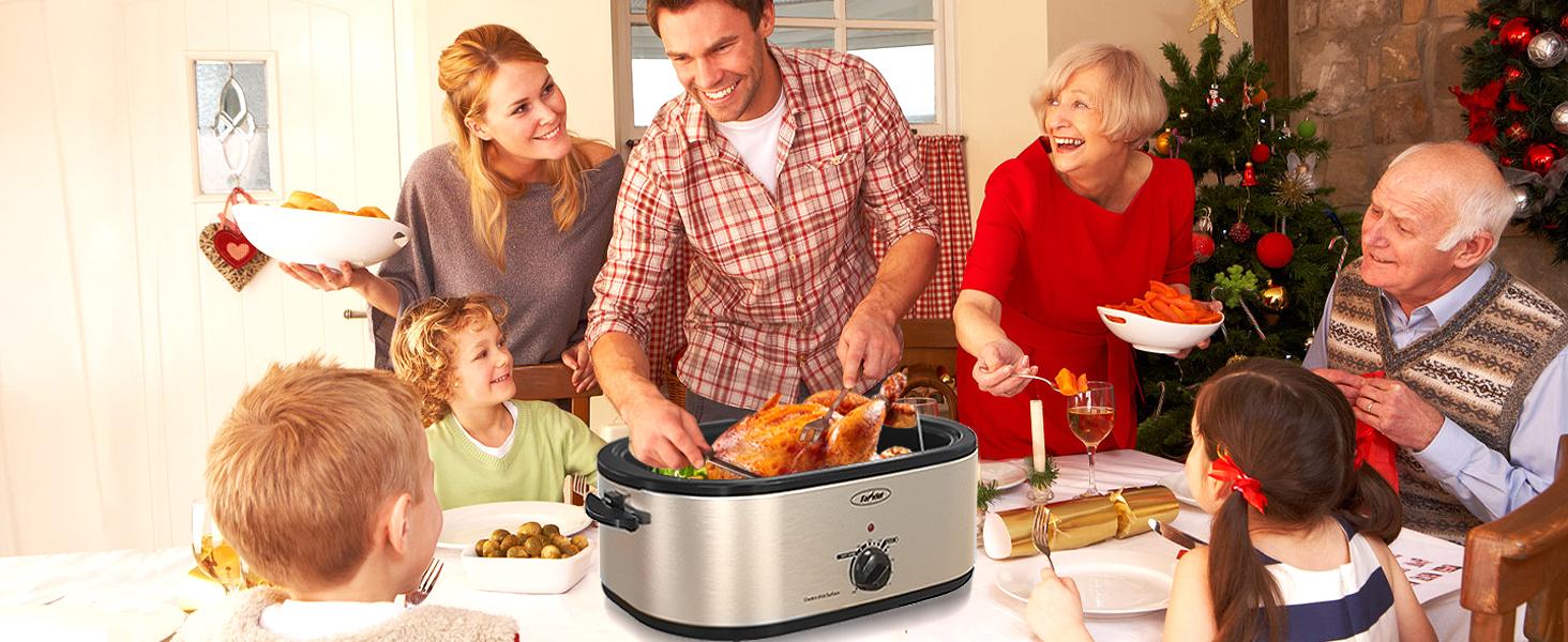 Sunvivi Roaster Oven with Self-Basting Lid,Electric Roaster with Removable Pan & Rack,Chicken Roaster with Unique Defrost/Warm Function