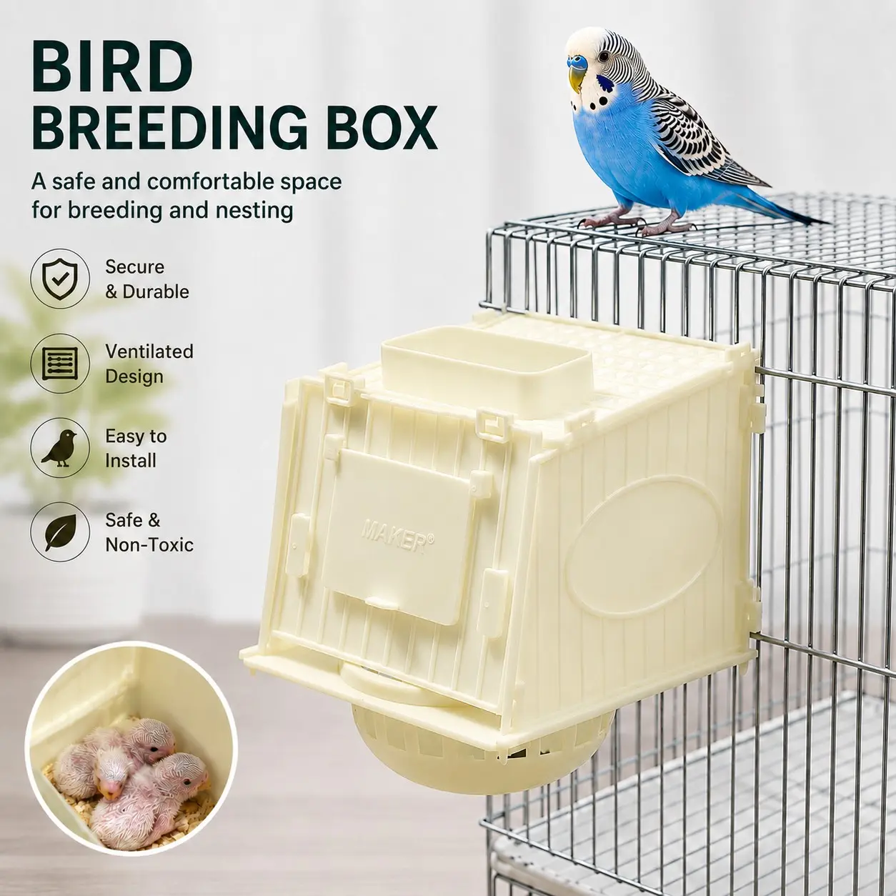 Parrot Incubator Breeding Box with Visible Observation Port, Small Bird Nesting Cage for Tiger Parrots and Peony Parrots, Bird Cages, Bird Supplies