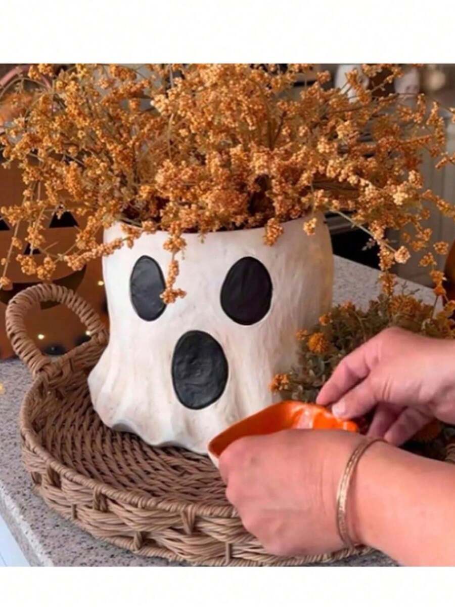 Vintage Textured Ghost Vase, Halloween Decor Ghost Shaped Dried Flower Pot, Multi-Occasion Table Centerpiece Decor For Holiday Party Housewarming Gift, Unique Spooky Ghost Planter For Living Room Kitchen Countertop