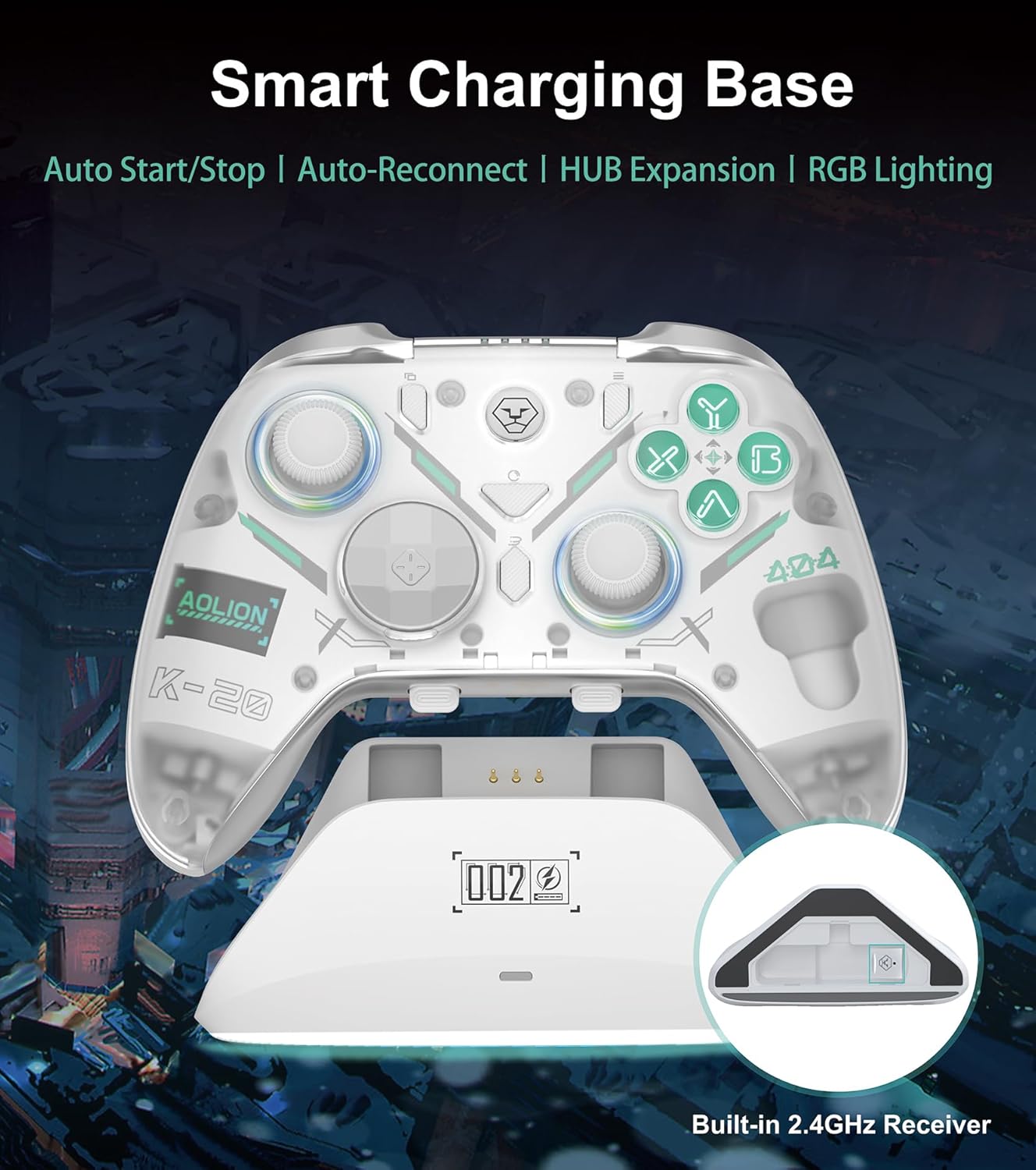 AOLION K-20 Wireless Bluetooth Controller with Hall Effect Joystick Triggers RGB Lighting, 1000mAh Adjustable Multi-Platform Gamepad for PC Switch Android iOS White - Consoles Does not support XBOX PS