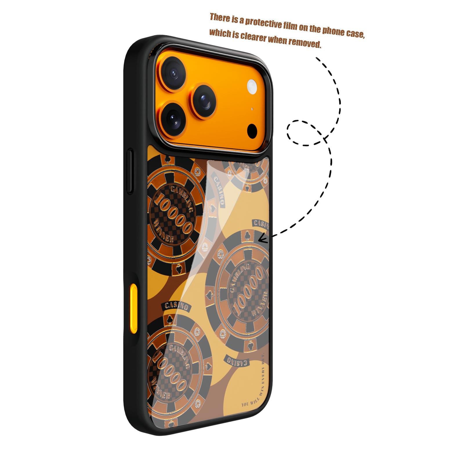 Unique coin-patterned phone case compatible with iPhone 17 Pro Max, Air, 16 Pro, 15 Plus, 14, 13, and 12. Magnetic protective case for full camera protection, premium gold-plated gradient finish, shockproof and scratch-resistant.