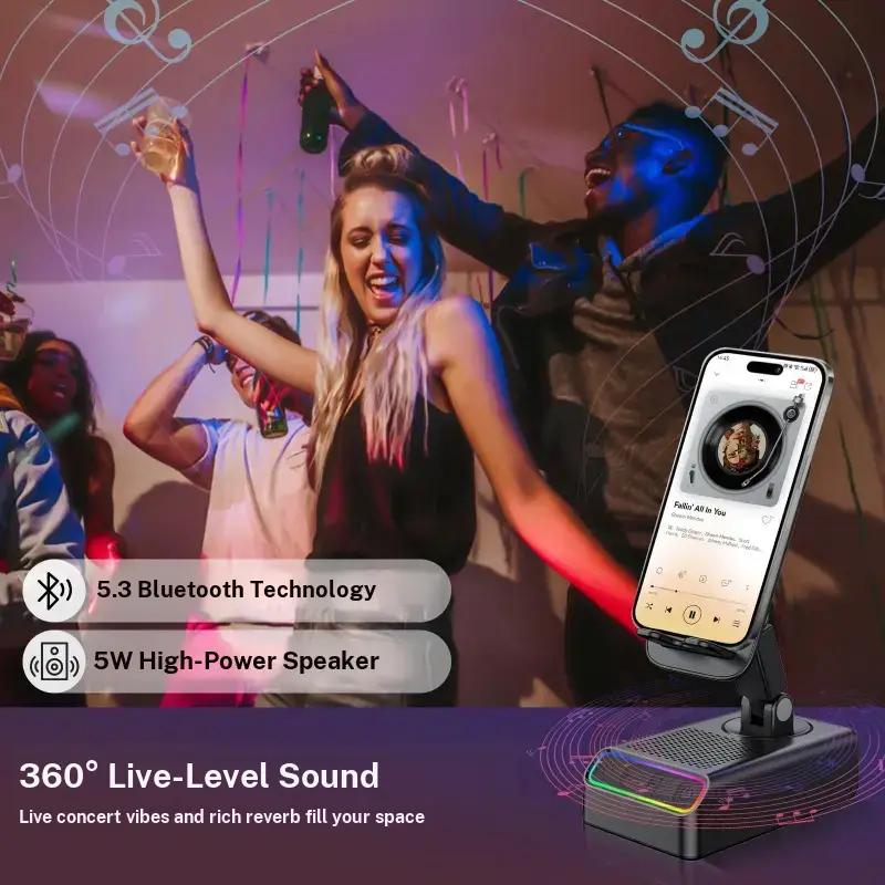 Wireless Bluetooth-compatible Speaker Bt5.3, Multifunctional Desktop Speaker, Five-In-One Phone Stand with LED Light, Compatible with iPhone & Android Phones, No Battery Included