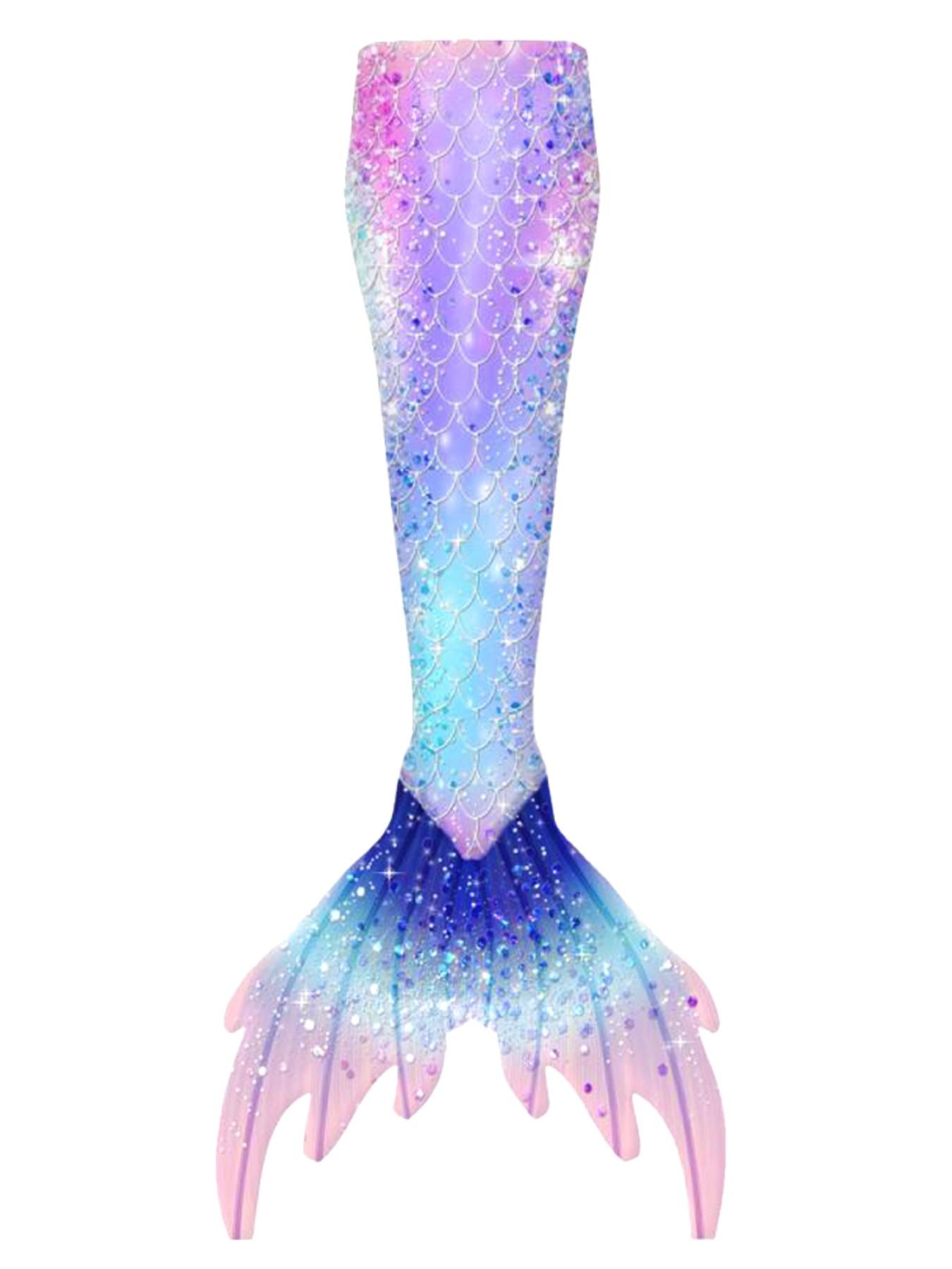 Girls Mermaid Tail Swimsuit, Sweet and Cute High Elastic Fabric for Heights 110-150cm, Includes Accessories for Beach Parties.Including a  mermaid tail bag, necklace, bracelet, earrings and a ring. Excluding tops, pants and black flippers.