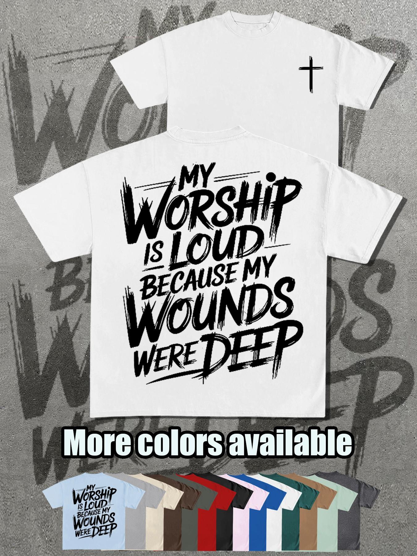 Christian Faith Theme T-Shirt, My Worship Is Loud Cross Print Short Sleeve, Loose Fit, Casual Long Top, Perfect Christian Gift