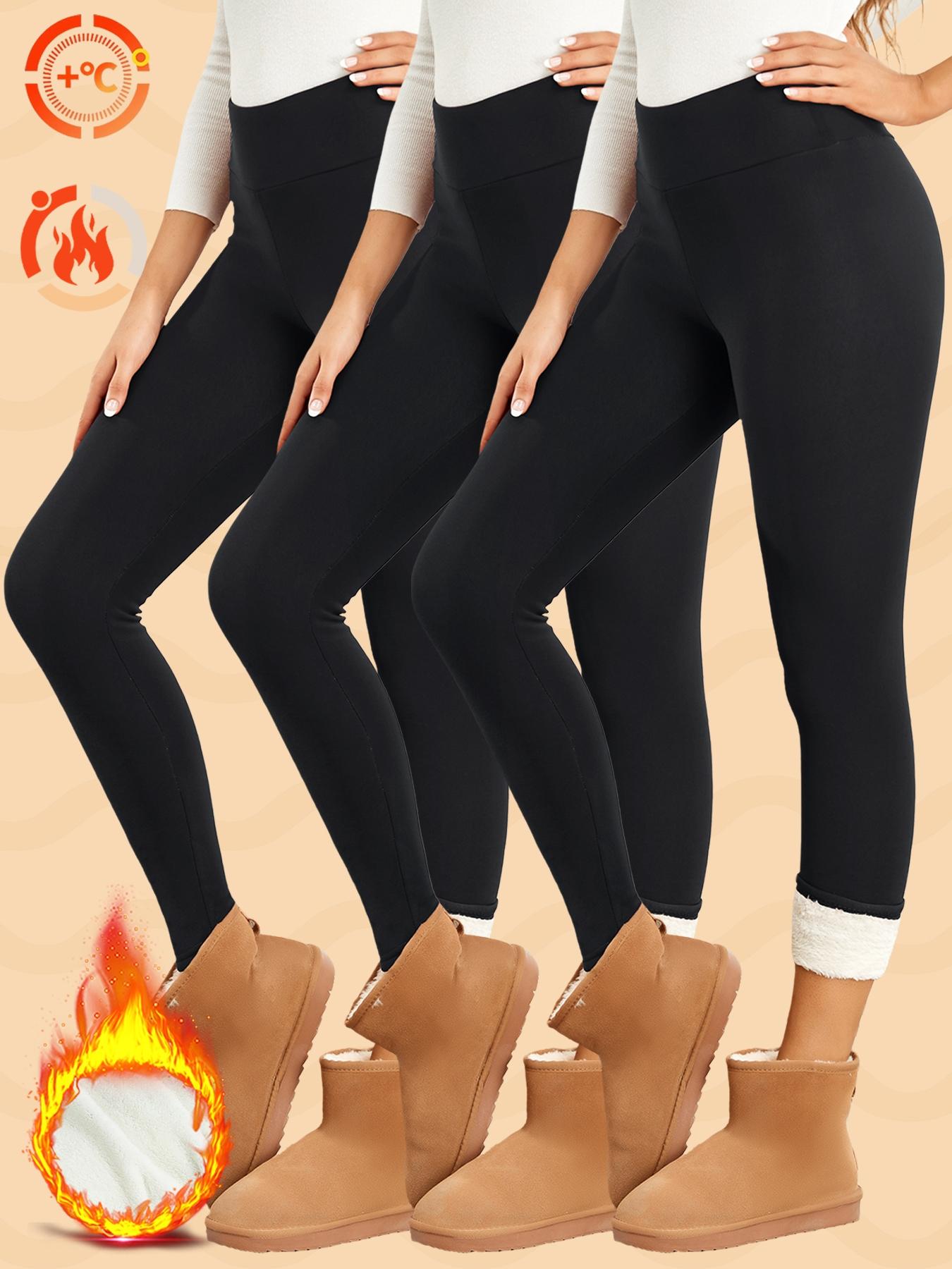 Women's Winter Fleece Lined Leggings, High Waist Warm Long Pants, Sporty Casual Daily Wear, Pack of 3, Thickened & Comfortable