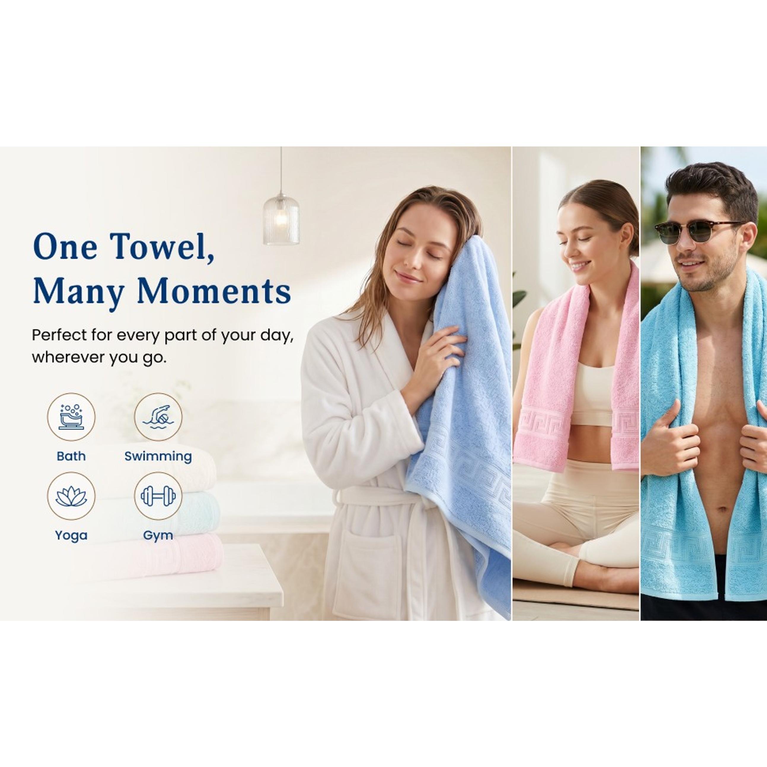 100% Cotton Bath Towels, 4 Pack, 30 x 60 Inches, Lightweight, Soft, Super Absorbent & Fast Drying, No Fading, Multipurpose for Sports, Swimming, Travel, Fitness, Yoga, MulticolorGift