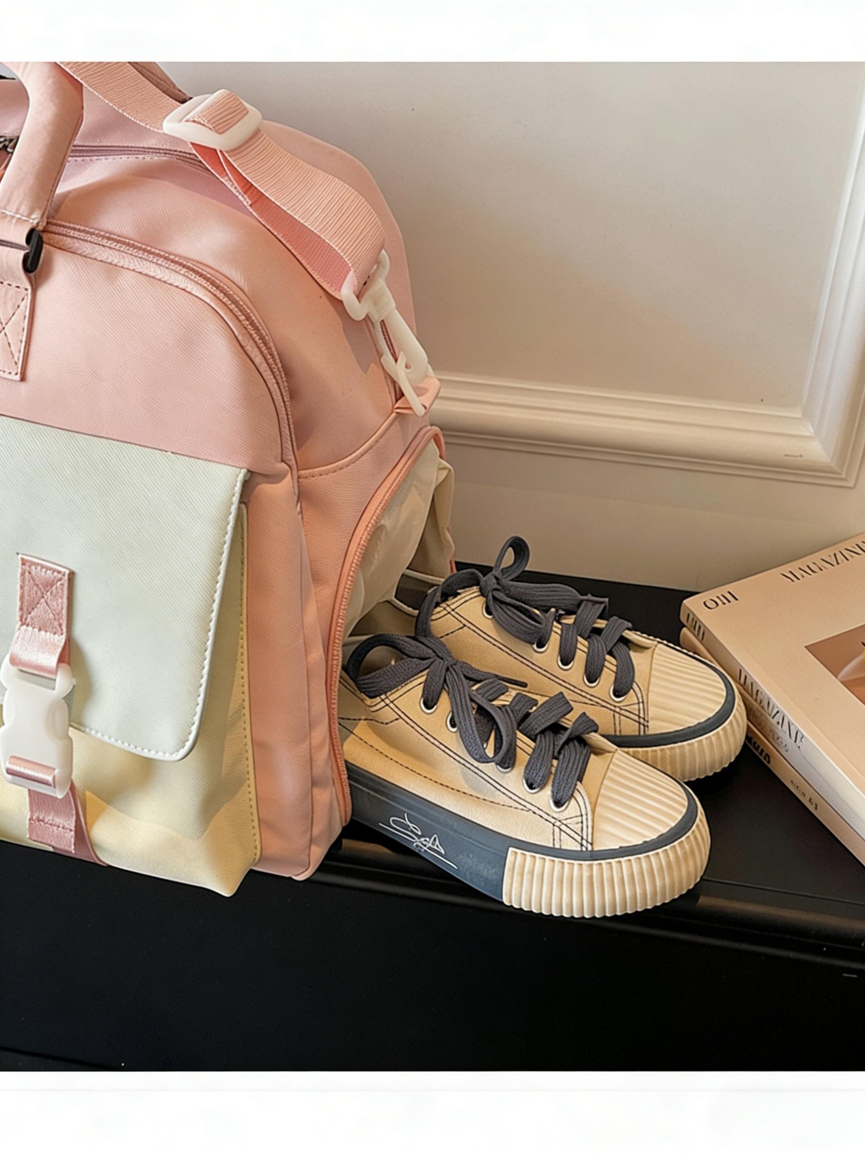 Dopamine Star Color Block Fitness Bag, Sweet Girl Style, Crossbody Handbag, Large Capacity, Student Commute Travel Bag