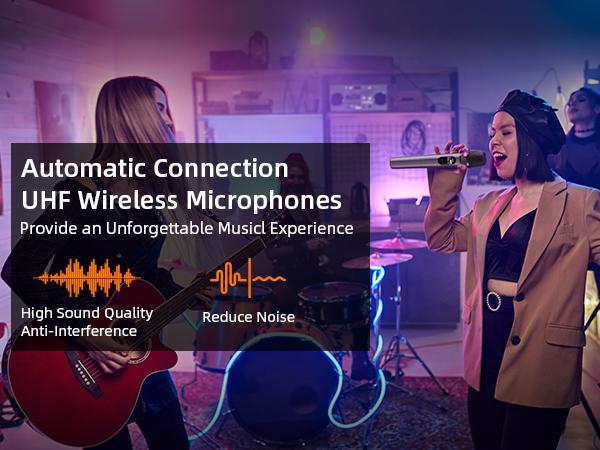 Karaoke Machine 2 Wireless Microphones, Portable Bluetooth Speaker w/PA System for Adults & Kids with LED Lights, Bass/Treble Adjustment, Supports REC/TWS/FM/AUX/USB/IF Card for Party Karaoke Machine 2 Wireless Microphones, Portable Bluetooth Speaker w/PA System for Adults & Kids with LED Lights, Bass/Treble Adjustment, Supports REC/TWS/FM/AUX/USB/IF Card for Party