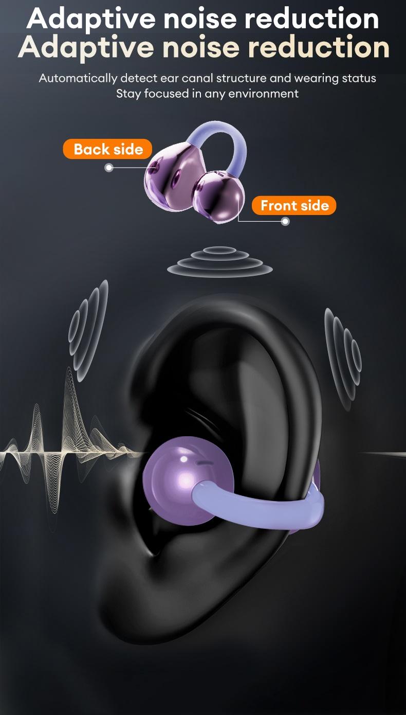 HYUNDAI M100 Clip-On Ear Headphones with Audio-Visual Touch Screen, Wireless Audio Headphones for Music & Phone Calls, Sport Waterproof & Sweatproof, with 2025 Bluetooth 6.0 for Faster, Stable Connection & Low Power Use, Compatible with Android & iOS