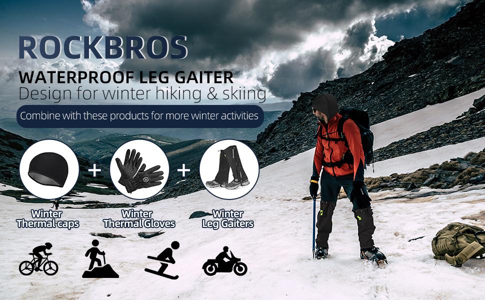 ROCKBROS Snow Boot Leg Gaiters, Waterproof Hiking Gaiters for Winter Sports and Snow Shoes ROCKBROS Snow Boot Leg Gaiters, Waterproof Hiking Gaiters for Winter Sports and Snow Shoes