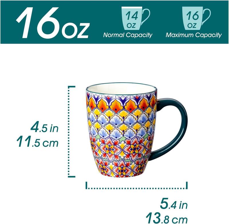 vancasso Simi 16 Oz/12 Oz Multicolor Porcelain Cups for Latte, Hot Tea, Cappuccino, Cocoa, Soup, Dishwasher, Microwave Safe, Set of 6 Ceramic Drinkware Stylish Drinkware Coffee