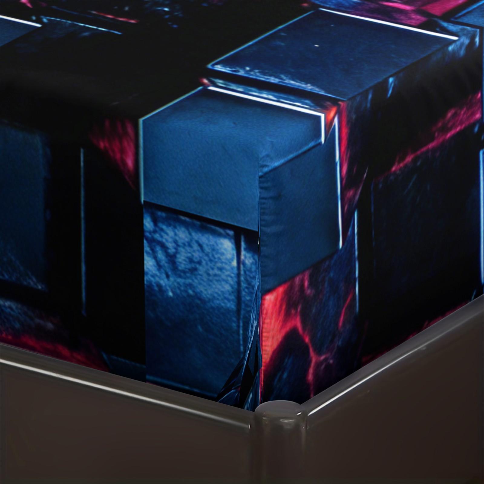 Sci-Fi Neon Cube Lava Fitted Sheet Set & 2 Pillowcases No Core, 3D Metal Texture Block & Red, Pink Neon Glow Design, Soft Anti-Slip Wrinkle-Resistant, Cyberpunk Bedroom E-Sport Room Decor, Gift for Boys, Teens