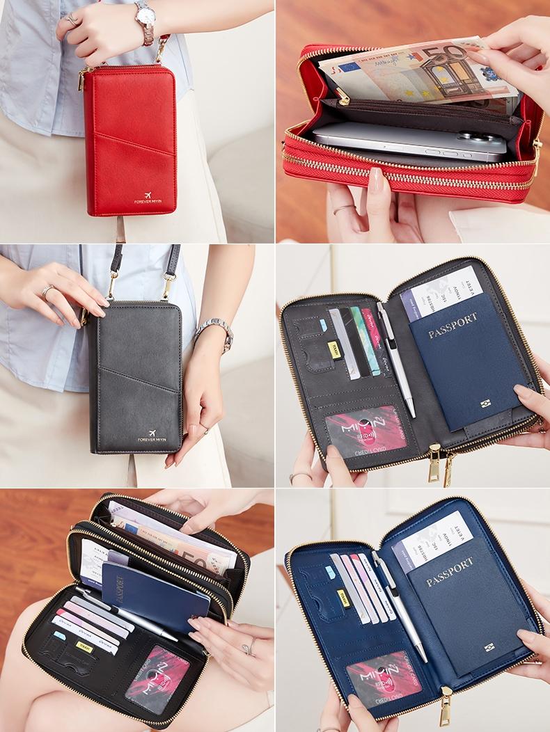 RFID Blocking Travel Wallet, Dual Zipper Design, PU Leather Passport Holder, Passport Cover, Ticket Organizer, Credit Card Case, Document Bag, Family Trip File Manager