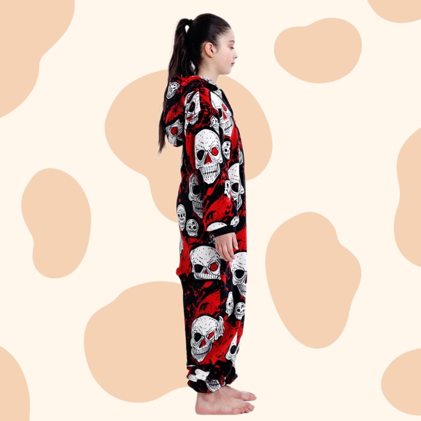Flame-Resistant One-Piece Pajamas, Cozy Gift, All-Season Loungewear, Zipper Closure, Side Pockets, Hooded
