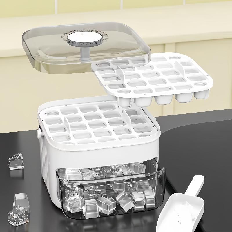 Double-layer ice cube tray with lid for home use, large capacity, fits small fridges, stackable storage for easy ice making, Ice Cube Mold