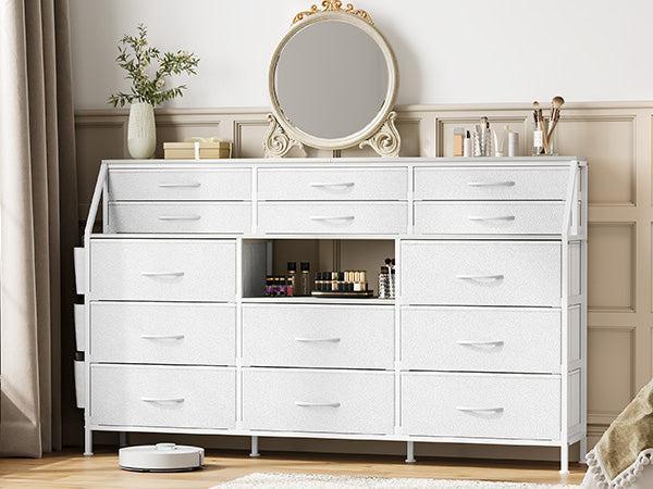 GARVEE14 Drawer Dresser and 54-Inch TV Stand with Built-in Power Outlets and LED Lighting - Multi-functional Storage and Entertainment Furniture