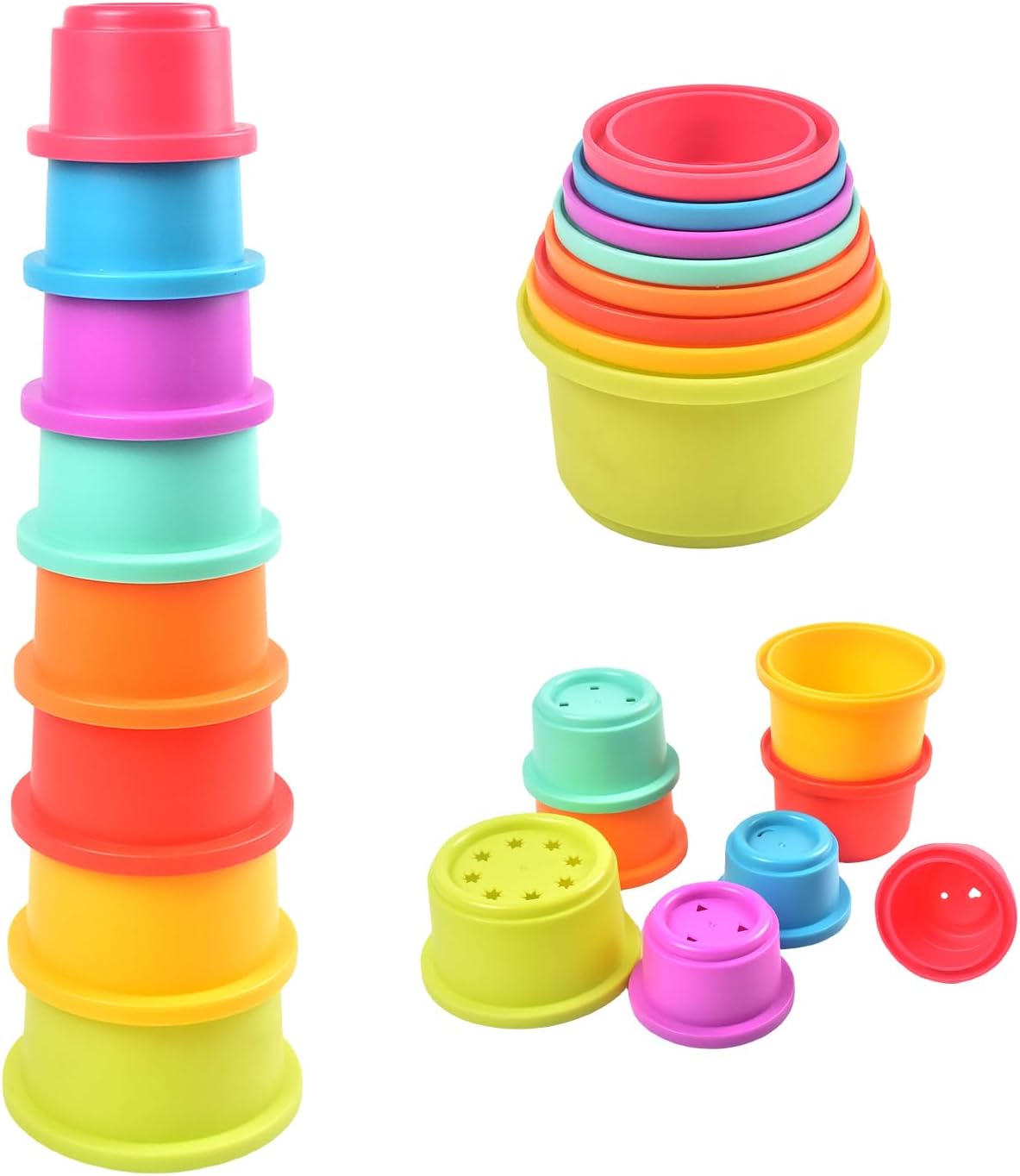 8-Piece Colorful Stackable Cups Set, Nesting Building Toy, Size-Ordered Playset, Ideal Gift for Kids, Perfect for Indoor & Outdoor Use, Blocks Tower Game