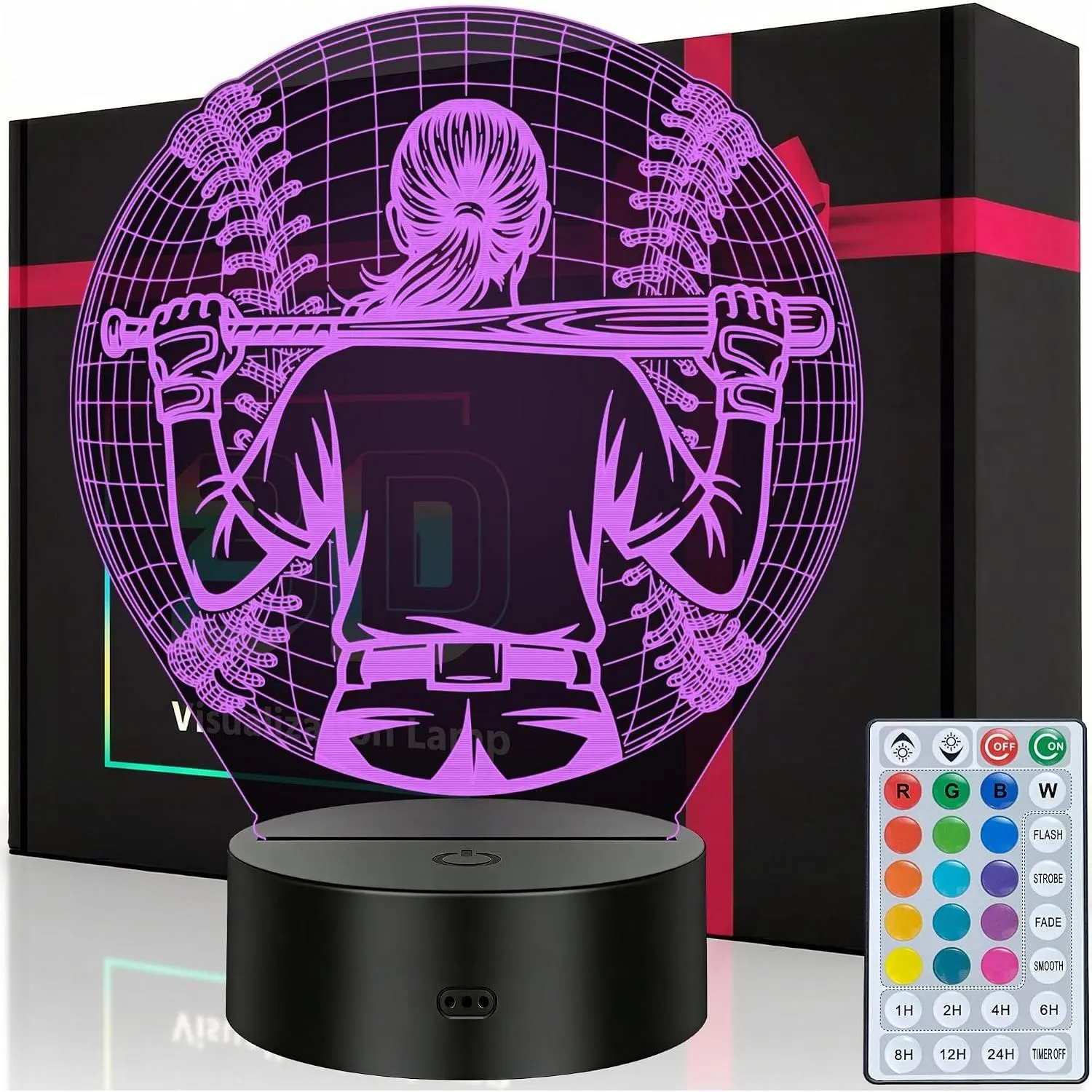Acrylic Shade Softball Night Light with Baseball-01f Player Silhouette, Sports Gift for Girls