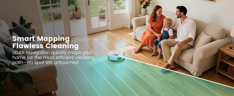 AIRROBO L60+ Self-Empty Robot Vacuum and Mop Cleaner with Ultrasonic Carpet Detection,6000Pa Suction,Laser Obstacle Avoidance,240min Long Runtime