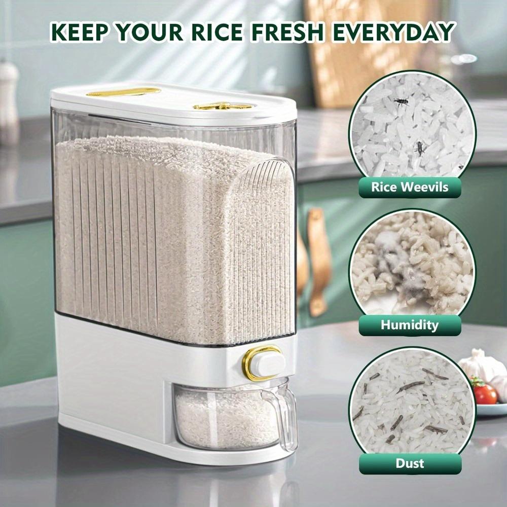 GHQ Rice Dispenser with Measuring Cup & Time Scale - 11.02LB/22.05LB Dustproof Stackable Food-Safe Plastic Container, Dry Grains Storage Solution for Dust-Free Grains, Clutter-Free Kitchen Freshness, Kitchen Gadget Organizer GHQ Rice Dispenser with Measuring Cup & Time Scale - 11.02LB/22.05LB Dustproof Stackable Food-Safe Plastic Container, Dry Grains Storage Solution for Dust-Free Grains, Clutter-Free Kitchen Freshness, Kitchen Gadget Organizer