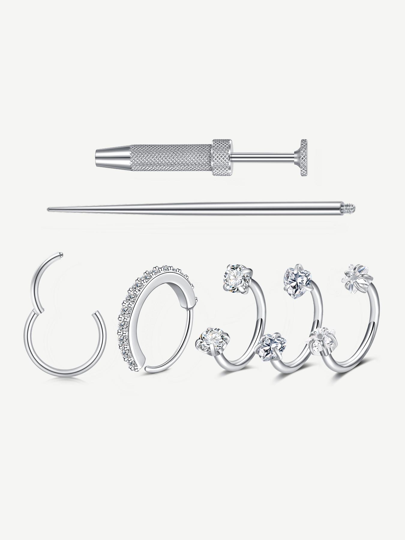 Cz Stainless Steel Nose Ring, Heart Design, 8mm Inner Threaded Hoop, Suitable for Cartilage, Tragus, Lobe, Lip Piercing Jewelry, Body Jewelry