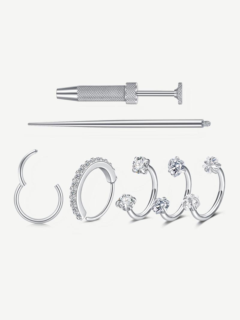 Cz Stainless Steel Nose Ring, Heart Design, 8mm Inner Threaded Hoop, Suitable for Cartilage, Tragus, Lobe, Lip Piercing Jewelry, Body Jewelry