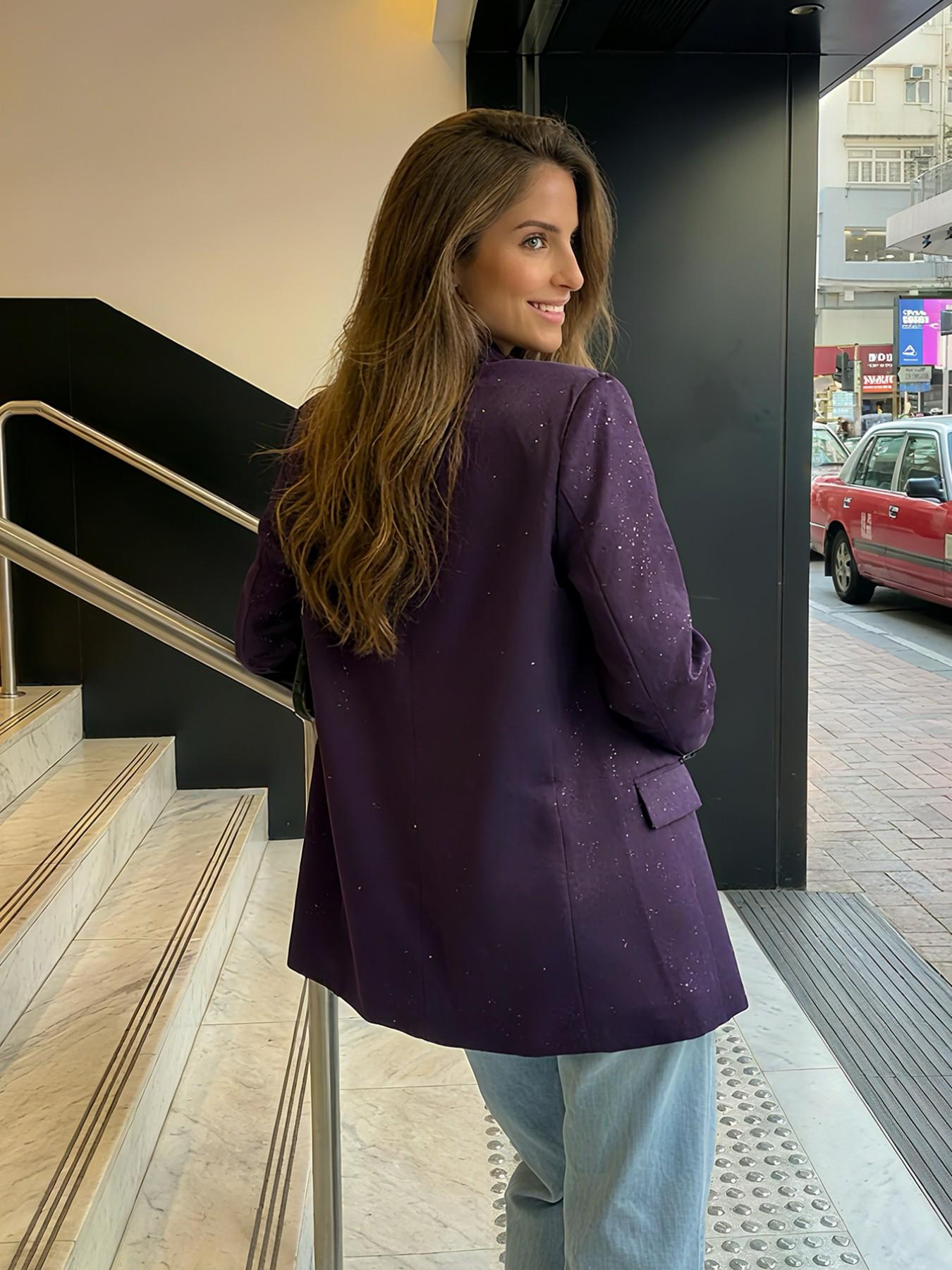 Women's Oversize Lapel Commuter Jacket, Embossed Chic Elegant Loose Fit Design, Spring New Collection, Perfect for Daily Wear