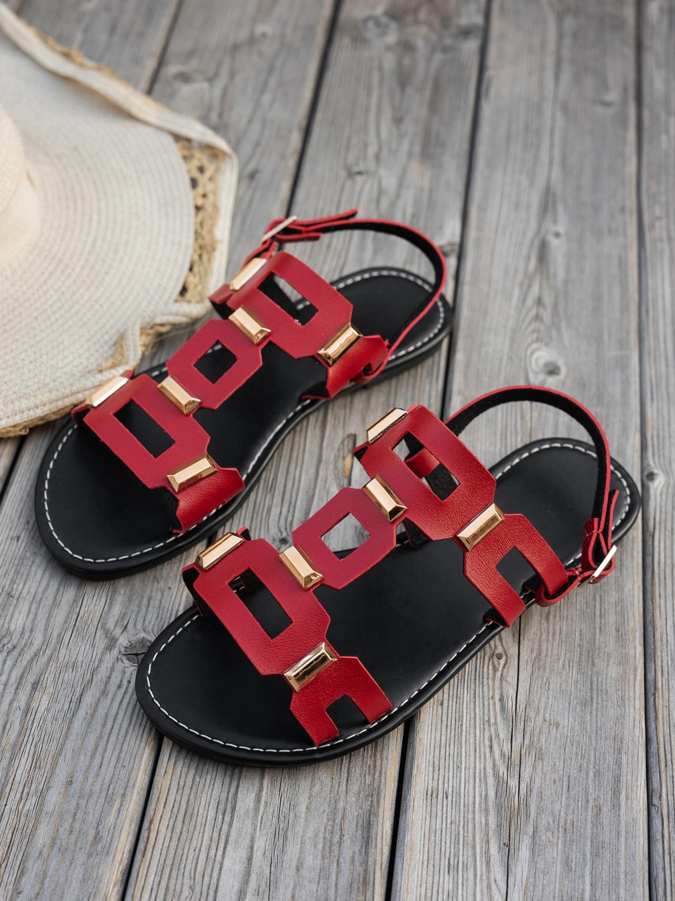 Women's Spring Summer Square Buckle Flat Sandals Footwear, Fashion Casual Style, Perfect for Everyday Daily Wear and Outdoor Activities