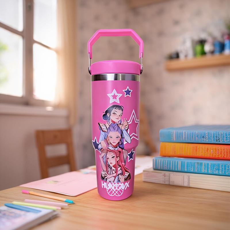 K-Pop Ghost Hunter Vacuum Insulated Bottle Tumbler Vacuum Flask, Reusable with Lid and Straw, Perfect for Travel Work School Daily Coffee Gift