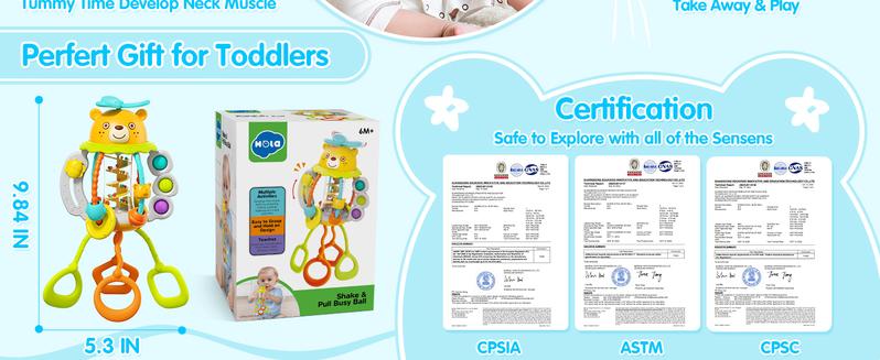 HOLA Rattle Teething Baby Toys, Silicone Pull String Toys, Montessori  Multi-Functional Baby Sensory Toy Christmas Stockingstuffers for Baby Mmontessori  Toys Gifts