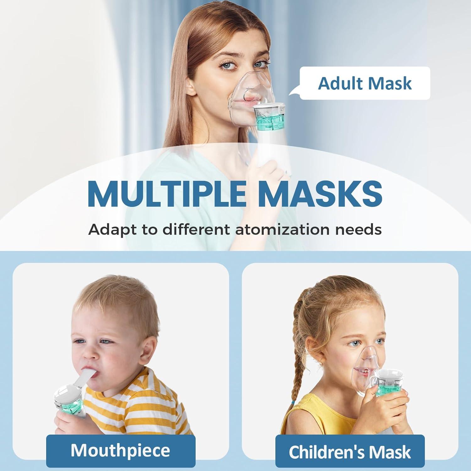 Automatic Cleaning Handheld Mist Maker, Compact Home Spray Humidifier, Adjustable Modes, Includes 2 Masks and 1 Nozzle, for Kids and Adults