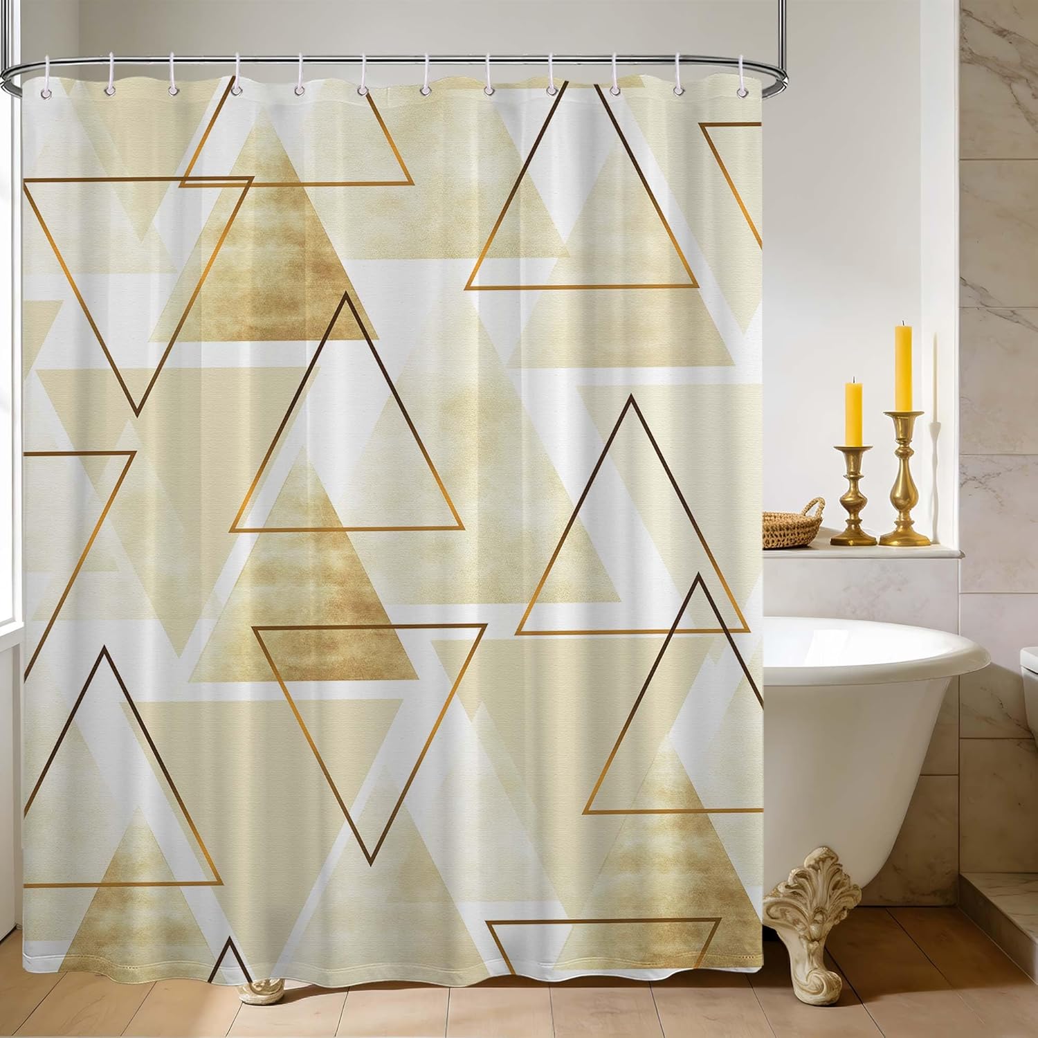 Sage Green and White Geometric Shower Curtain, Modern Olive Green Fabric Bathroom Decor, Includes Hooks for Shower, 1PC