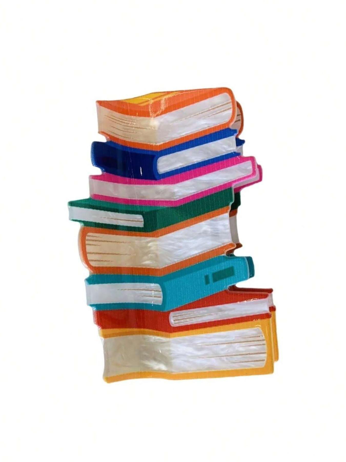 1/5-Pack Creative Bookshelf Hair Claw Clip – Cute Rainbow Color Block Acrylic Hair Accessories, Fun Book Lover Aesthetic Claw for Thick Hair, Large Non-Slip Hairpiece Gift for Daily Wear, Travel & Photoshoots