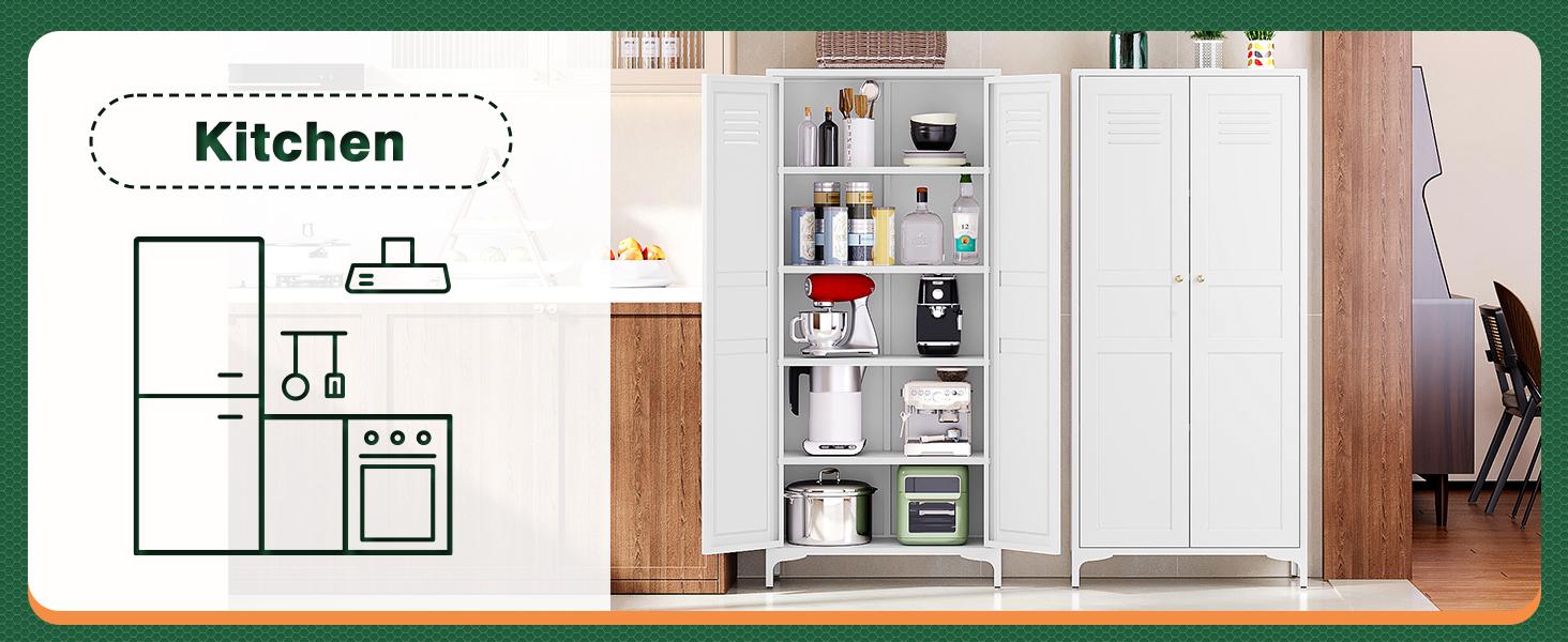 Letaya White Storage Cabinet with Feets-Metal Home Kitchen Pantry Cabinets with Doors and Adjustable Shelves,Organization Locker for Cupboard/Bedroom/Dining/Living/Bathroom/Office/Garage Room