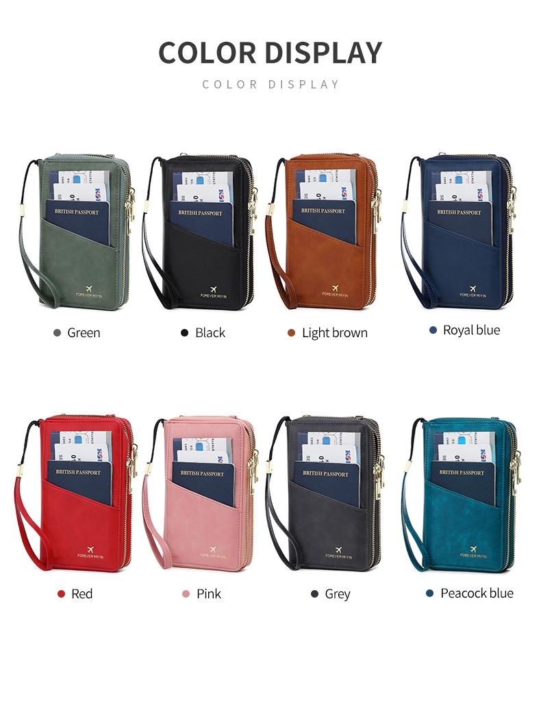 RFID Blocking Travel Wallet, Dual Zipper Design, PU Leather Passport Holder, Passport Cover, Ticket Organizer, Credit Card Case, Document Bag, Family Trip File Manager