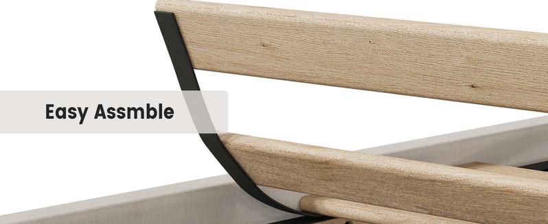 Full Size Bed Frame, Upholstered Platform Bed Frame with Storage Drawers, Mattress Foundation with Solid Wooden Slats Support, No Box Spring Needed, Beige