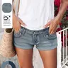 Low Waist Retro Light Washed Denim Micro Shorts, Rolled Hem Slim Fit Bodycon Shorts for Women, Casual Everyday All-Season Wear