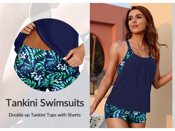 Yonique Tankini Swimsuits for Women Athletic Swim Tank Top with Boy Shorts Two Piece Tummy Control Bathing Suits