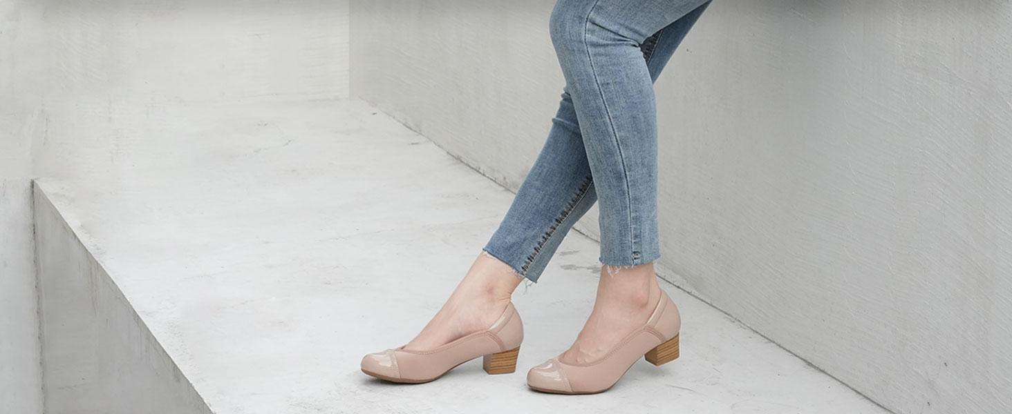 Women Accommodating to Bunions Dress Shoes Low Heel Pumps Slip On Loafers Footwear Girl