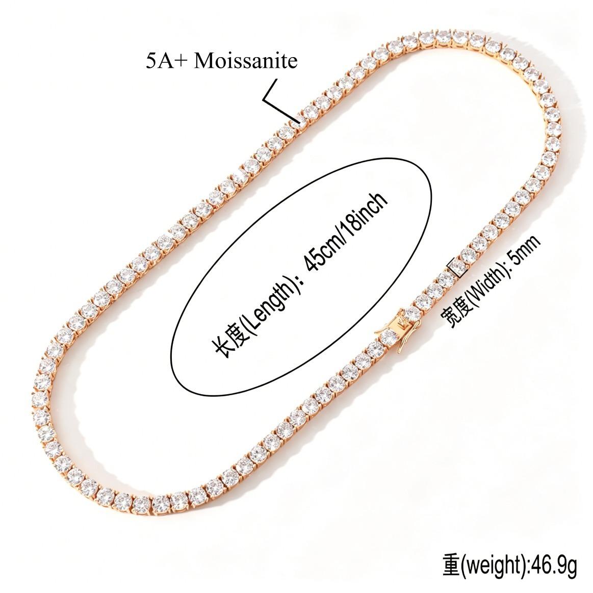 Rosegold 3/4/5/6mm Tennis Chain Moissanite Necklace Hip Hop Glittering Iced Out Luxury Fashion Jewelry For Men And Women Gift