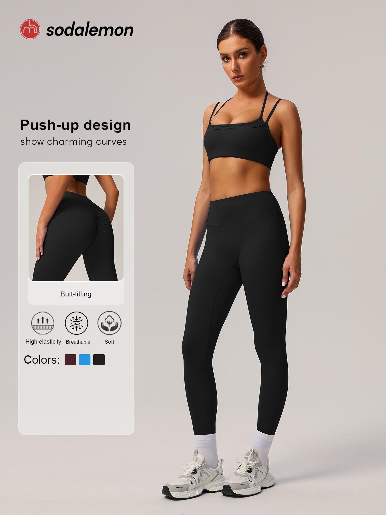 Sodalemon 2-Piece Set Women's Faux Two-piece Racerback Sports Bra & High-waisted Tummy-control Yoga Peachy Hips Leggings