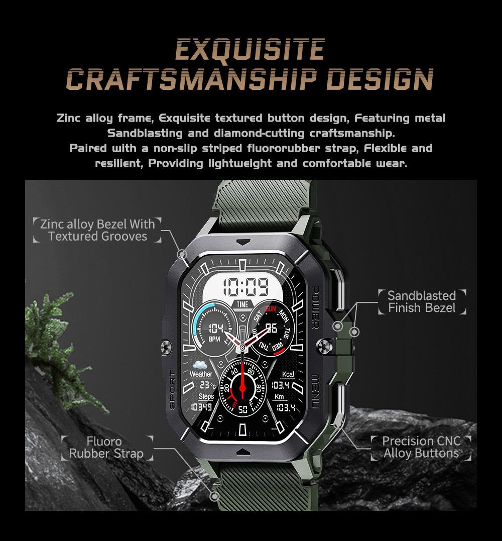 C28 Smartwatch Waterproof 2.02 Inch HD Display Ai Features Supports 10m Depth Battery Capacity 410mah over 120 Sports Modes Heart Rate Sleep Monitor