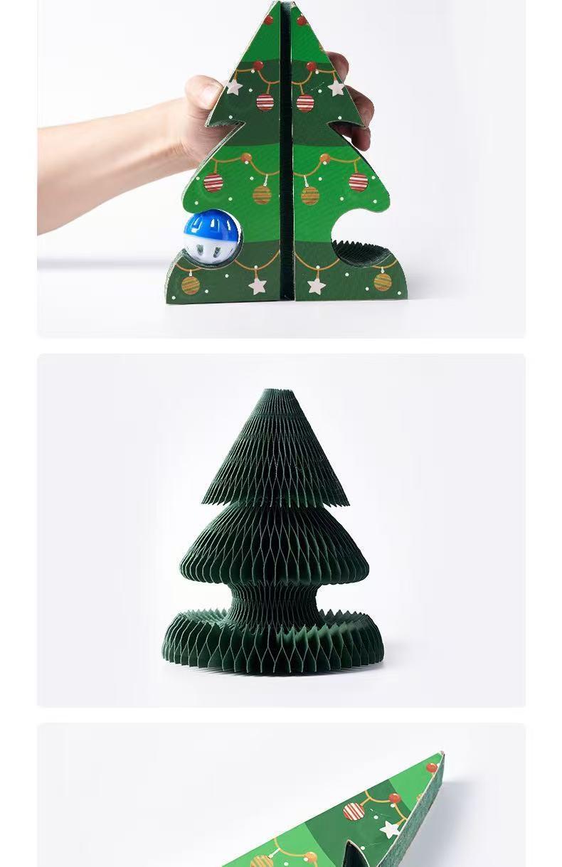 Christmas Standing Wall-mounted Wear-resistant Non-abrasive Foldable Cat Toy for Self-entertainment and Relaxation Christmas Tree Accordian Cat Scratch Board