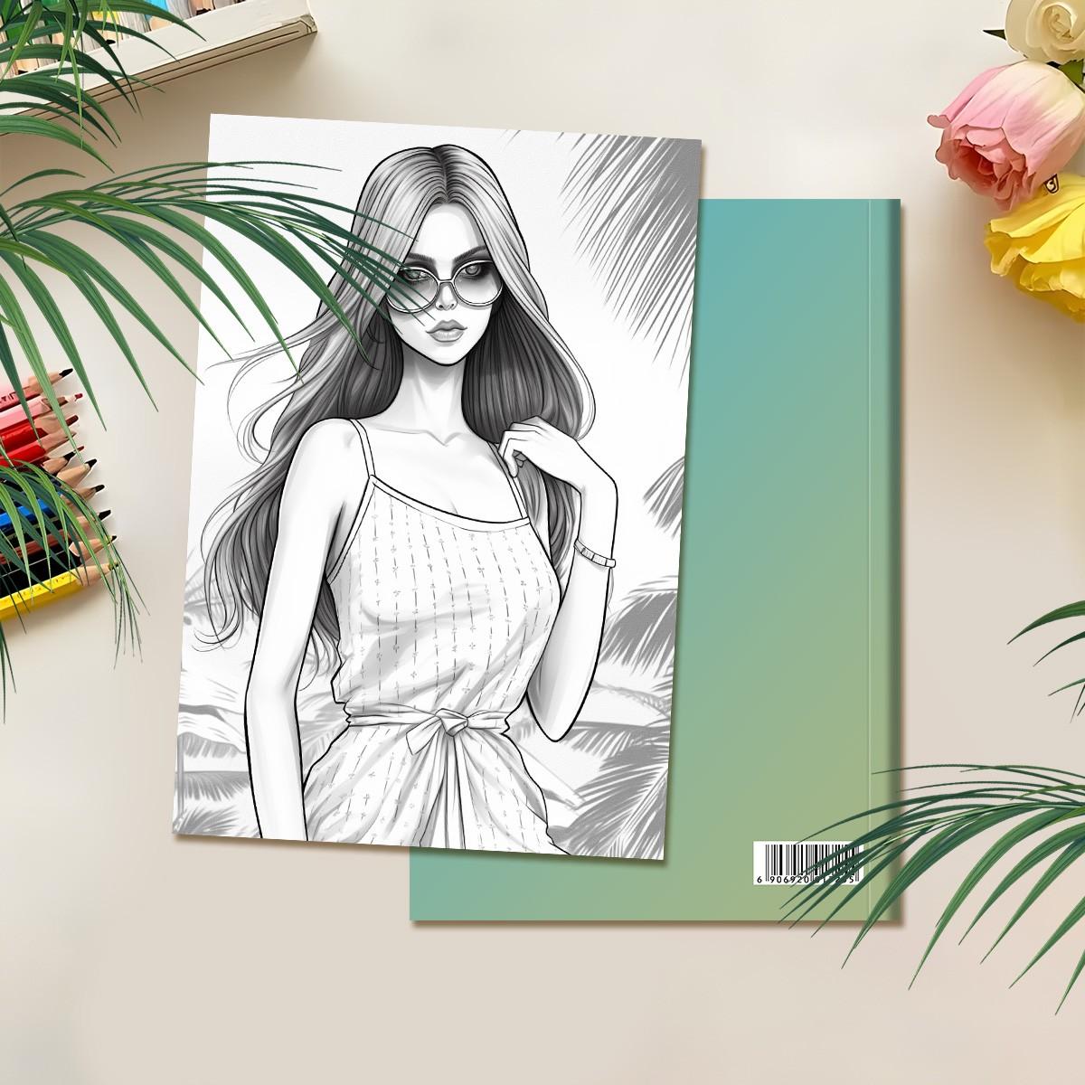 1PC Fashion Girl Coloring Book for Adult, 20 Single-Sided Drawing Pages, DIY Cat Art Gift, Stress Relief, Back-To-School, New Year, Valentine's Day, Christmas
