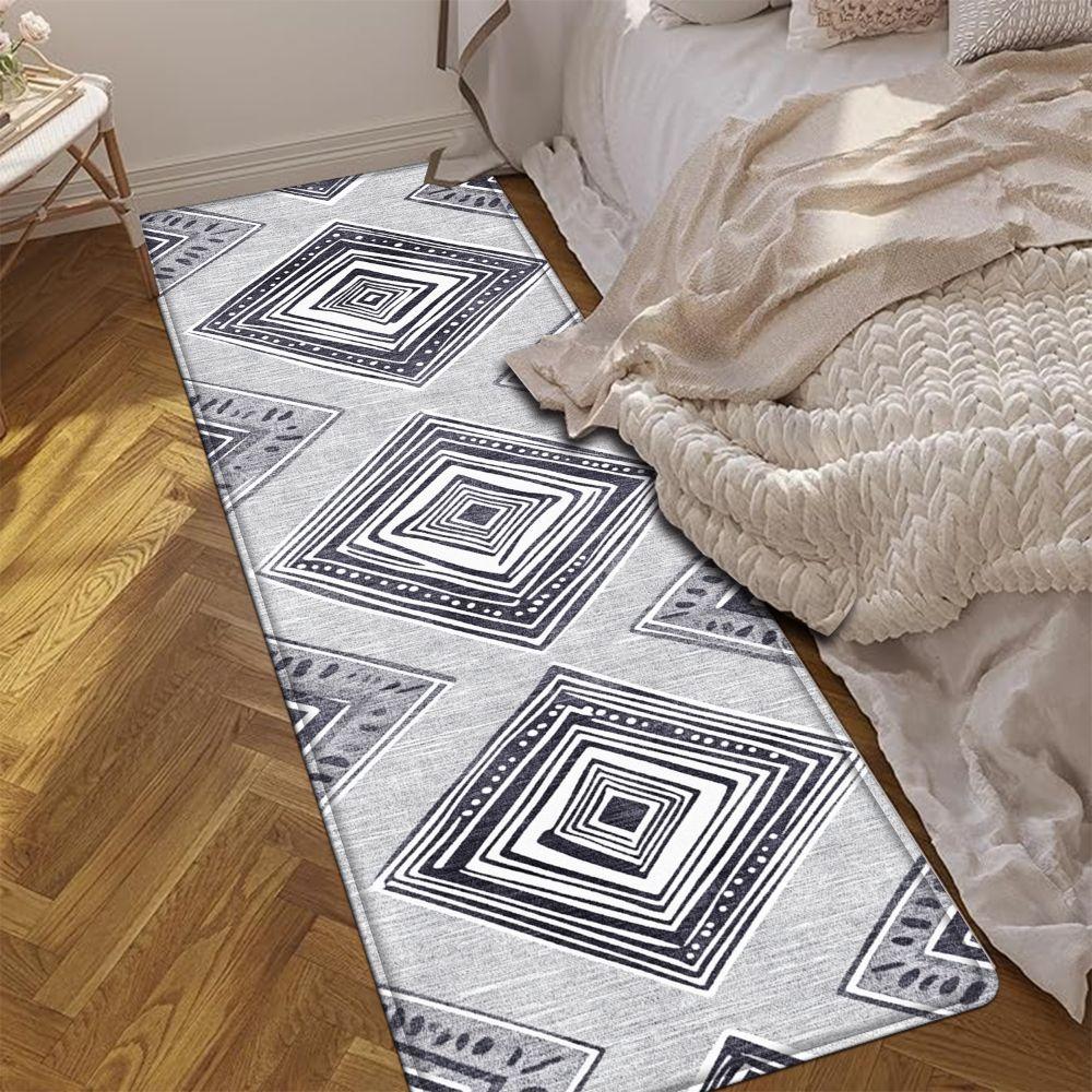 1PC， Black and White Diamond Geometry Patterned strip rugs, home décor, bathroom mats, entryway mats, bathroom non-slip mats, indoor entrance rugs, bedroom bedside mats, kitchen mats, hallway rugs, flannel sponge rugs, hallway runner rugs