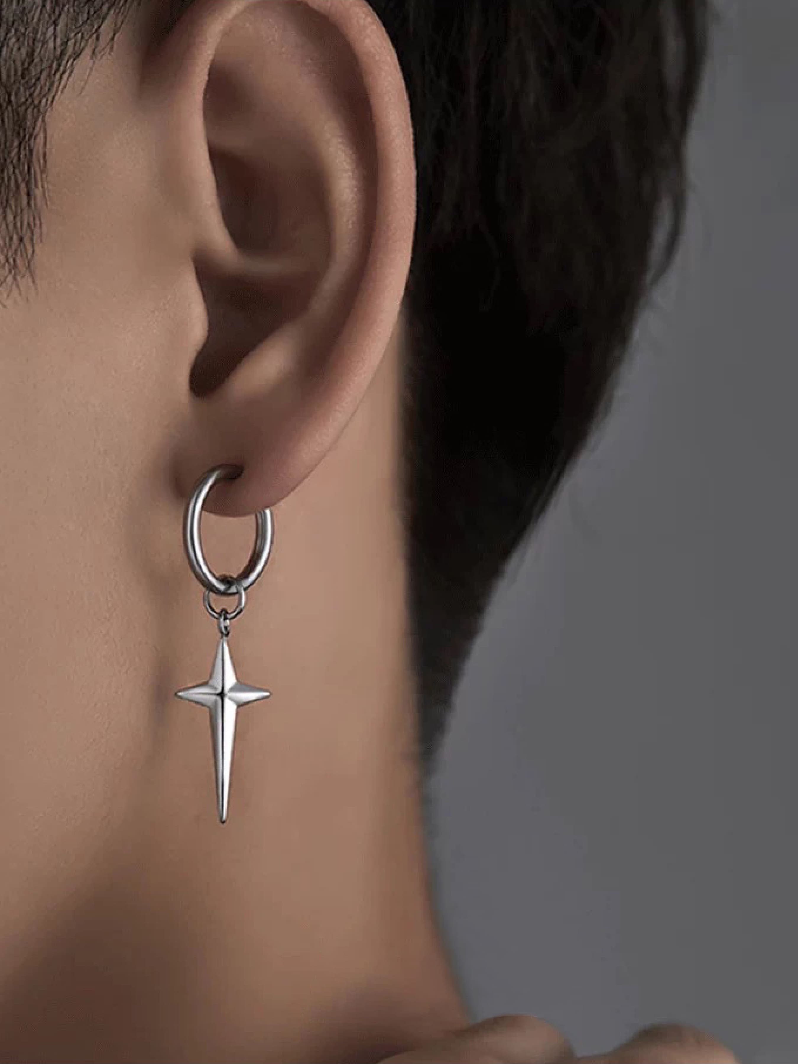 Unisex Stainless Steel Cross Pendant Earrings, Trendy Hip Hop Fashion Jewelry, Perfect Gift for All Seasons, Versatile Accessory
