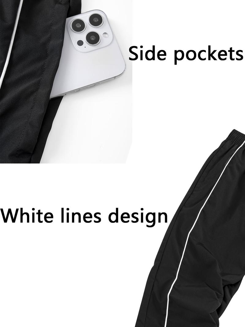 Men's Sport Pants Side Pocket Drawstring Design, Printed Running Pants Quick-Dry Breathable, Fitted Outdoor Sports Long Pants, Active Gym Pants