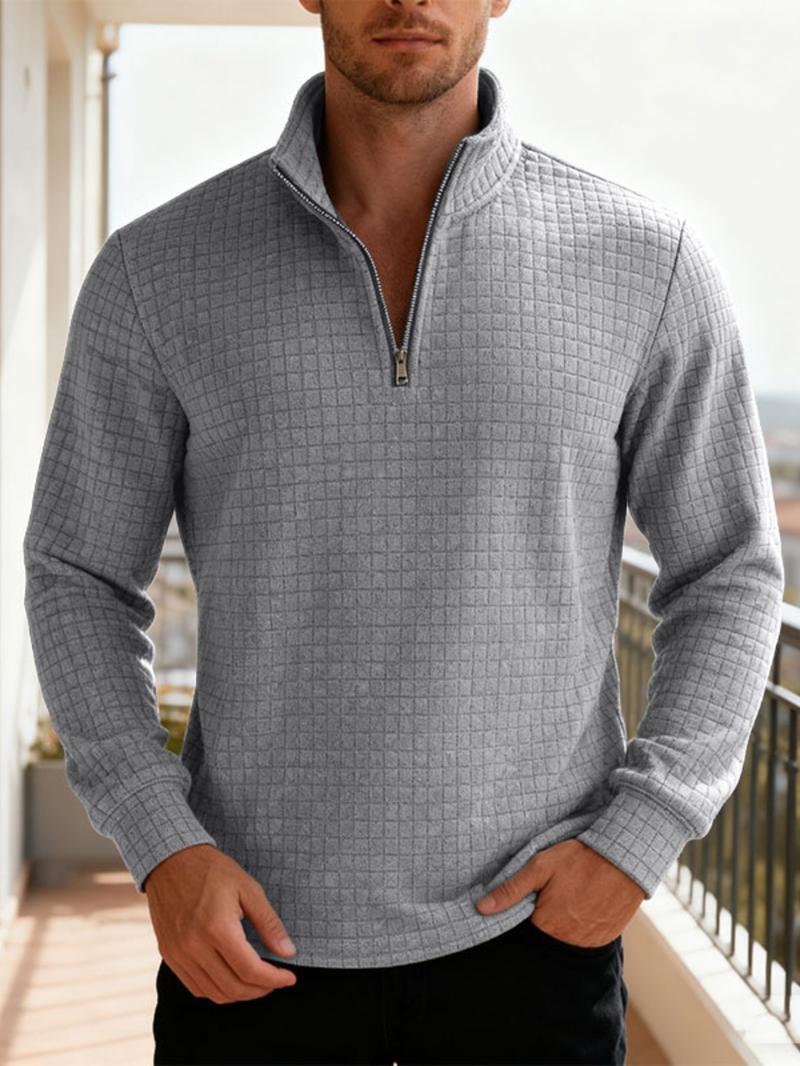 Men's Fall Winter Half-Zip Stand Collar Sweatshirt, Casual Loose-Fitting Long Sleeve Knitwear, Daily Commute Outdoor Leisure Wear